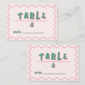 ピンクと緑の波状結婚の プレイスカード (正面/裏面)