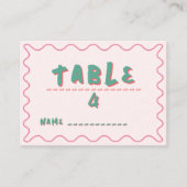 ピンクと緑の波状結婚の プレイスカード (正面)