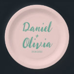 ピンクと緑の波状結婚の ペーパープレート<br><div class="desc">ピンクと緑の波状の結婚紙プレート</div>