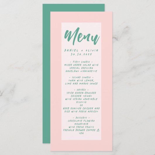 ピンクと緑の波状結婚の メニュー (正面/裏面)