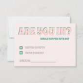 ピンクと緑の波状結婚の 出欠カード (正面)