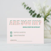 ピンクと緑の波状結婚の 出欠カード (スタンド正面)