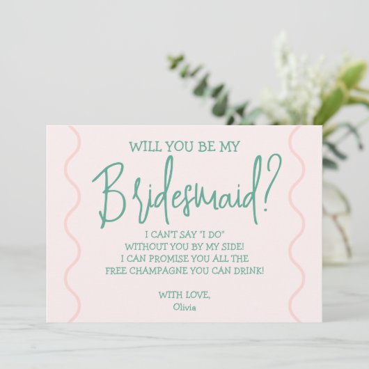 ピンクと緑の波状結婚の 招待状 (スタンド正面)