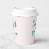 ピンクと緑の波状結婚の 紙コップ (右)