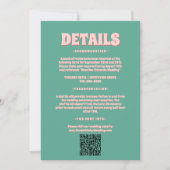 ピンクと緑の波結婚状のエンクロージャ 招待状 (正面)