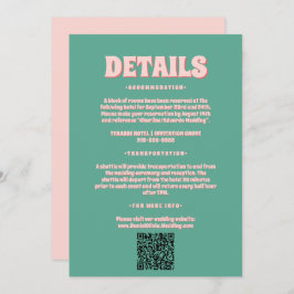 ピンクと緑の波結婚状のエンクロージャ 招待状