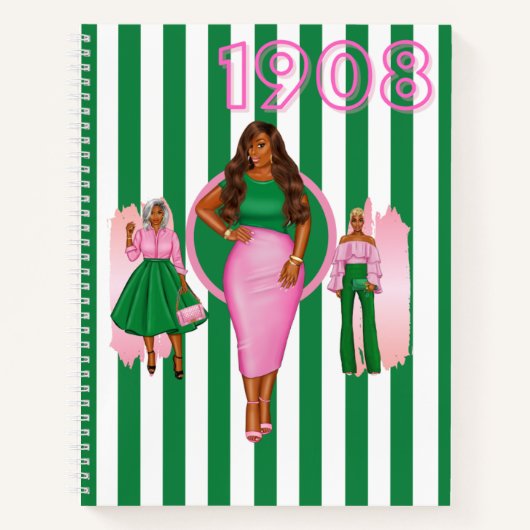 ピンクと緑の渦巻き型ノートブック ノートブック (正面)