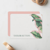 ピンクと緑の熱帯の葉ノートカード ノートカード (正面/裏面インサイチュ)