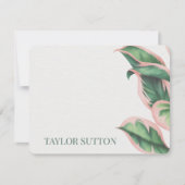 ピンクと緑の熱帯の葉ノートカード ノートカード (正面)