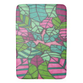 ピンクと緑の熱帯ヤシ葉の バスマット (正面縦)