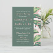 ピンクと緑の熱帯性の葉の婚約パーティ 招待状 (スタンド正面)