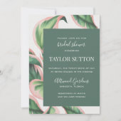 ピンクと緑の熱帯性の葉シャワー招待状 招待状 (正面)