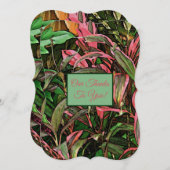 ピンクと緑の熱帯植物/フラットサンキューカード 招待状 (正面/裏面)