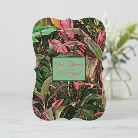 ピンクと緑の熱帯植物/フラットサンキューカード 招待状 (スタンド正面)