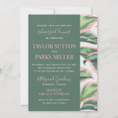 ピンクと緑の熱帯紅葉リハーサルディナー 招待状 (正面)