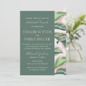 ピンクと緑の熱帯紅葉リハーサルディナー 招待状 (スタンド正面)