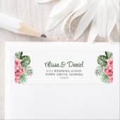 ピンクと緑の熱帯花差出人住所 ラベル (インサイチュ)