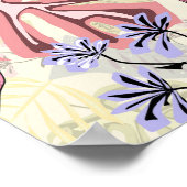 ピンクと緑の熱帯葉の花、青い花。 ポスター (角)