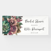 ピンクと緑の牡丹の多肉性ブライダルシャワー 横断幕 (横)