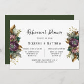 ピンクと緑の牡丹の多肉質リハーサルディナー 招待状 (正面/裏面)