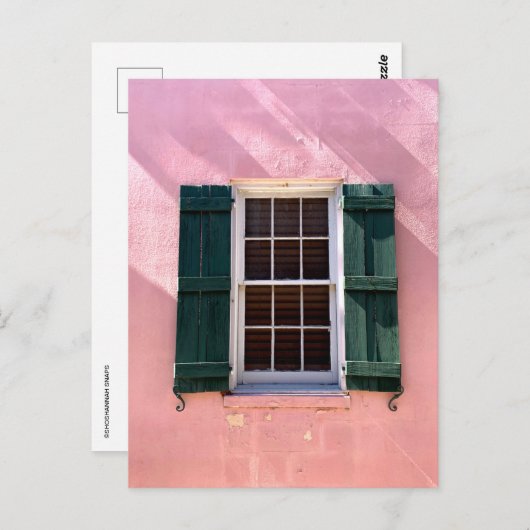 ピンクと緑の窓セントオーガスティンフロリダの写真 ポストカード (正面/裏面)