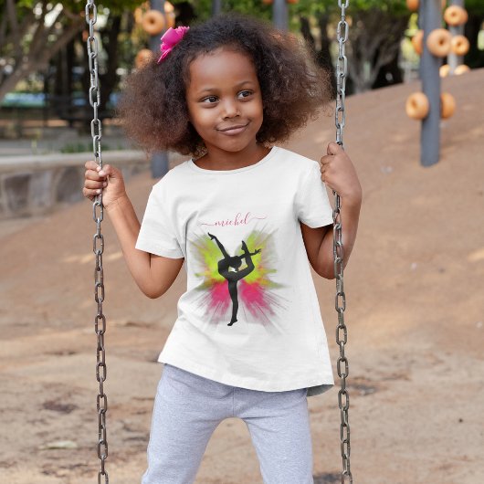 ピンクと緑の粉体爆発女性体操 Tシャツ