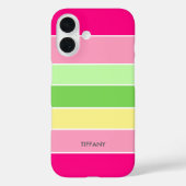 ピンクと緑の色ブロックストライプモノグラム Case-Mate iPhoneケース (裏面)