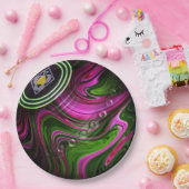 ピンクと緑の芝生鉢、紙パーティープレート ペーパープレート (パーティー)