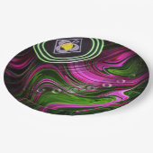 ピンクと緑の芝生鉢、紙パーティープレート ペーパープレート (アングル)