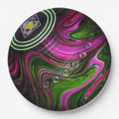 ピンクと緑の芝生鉢、紙パーティープレート ペーパープレート (正面)