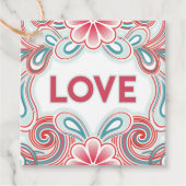 ピンクと緑の花と渦巻きを持つ愛ラベル フェイバータグ (正面)