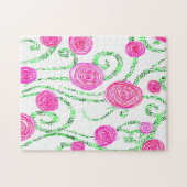 ピンクと緑の花のつる植物 ジグソーパズル (横)