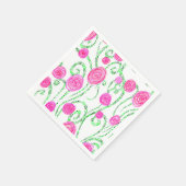 ピンクと緑の花のつる植物 スタンダードカクテルナプキン (角)