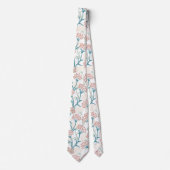 ピンクと緑の花のスケッチ模様 ネクタイ (正面)
