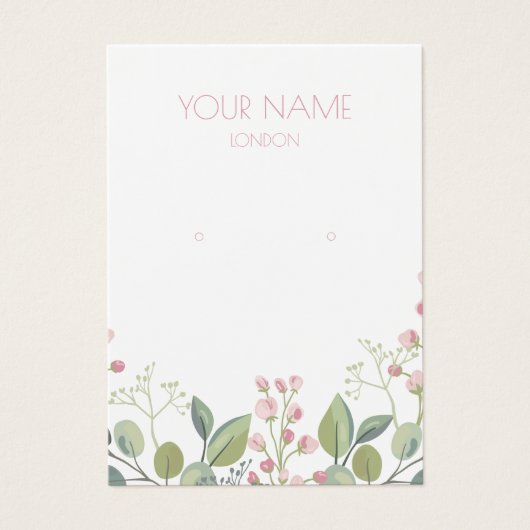 ピンクと緑の花のリースイヤリングディスプレイカード (正面)