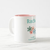 ピンクと緑の花ホームスクールママ ツートーンマグカップ (正面左)