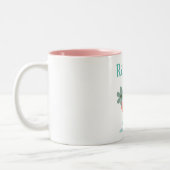 ピンクと緑の花ホームスクールママ ツートーンマグカップ (左)