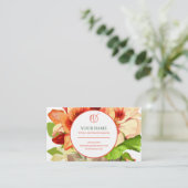 ピンクと緑の花モノグラム名刺 名刺 (スタンド正面)