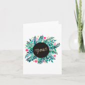 ピンクと緑の花模様と葉のサンキューカード サンキューカード (正面)