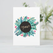 ピンクと緑の花模様と葉 サンキューカード (スタンド正面)