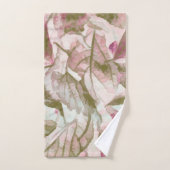 ピンクと緑の落ちた葉の バスタオルセット (ハンドタオル)