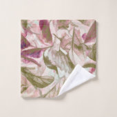 ピンクと緑の落ちた葉の バスタオルセット (ウォッシュタオル)