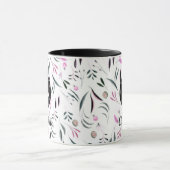 ピンクと緑の葉と果実モノグラムと名前 マグカップ (中央)