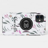ピンクと緑の葉と果実モノグラムと名前 Case-Mate iPhoneケース (裏面(横))