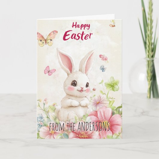 ピンクと緑の蝶々と可愛いウサギちゃん シーズンカード (正面)