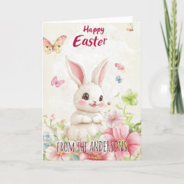 ピンクと緑の蝶々と可愛いウサギちゃん シーズンカード