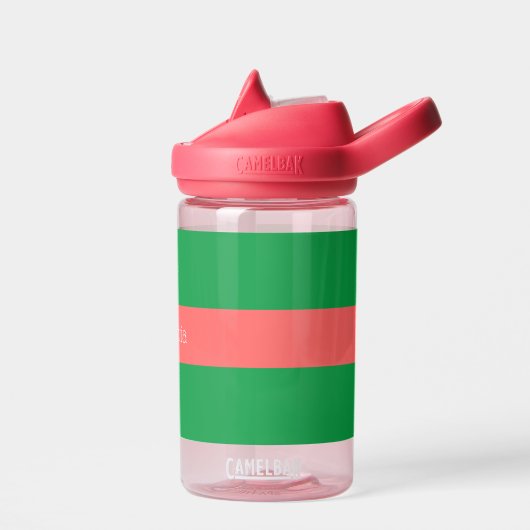 ピンクと緑の蝶のパーソナライズされた子供 ウォーターボトル (左面)