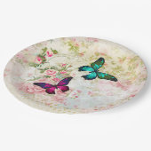 ピンクと緑の蝶のヴィンテージパターン ペーパープレート (アングル)