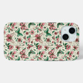 ピンクと緑の蝶の花のパターン Case-Mate iPhoneケース (裏面 (横))