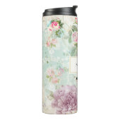 ピンクと緑の蝶の見すぼらしいヴィンテージバラ タンブラー (回転左)